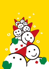 雪だるまが行進するクリスマスイラスト