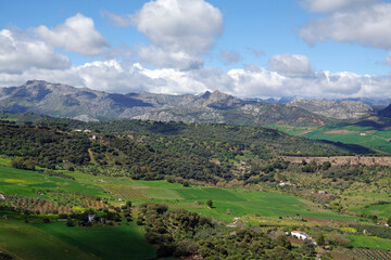 Sierra de Grazalema mountains in early spring, seen from the town of Ronda, Andalusia, Spain