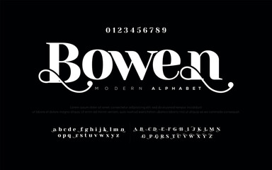 Bowen Abstract Fashion font alphabet. Minimal modern urban fonts for logo, brand etc. Typography typeface uppercase lowercase and number. vector illustration