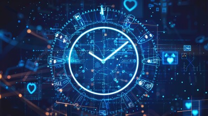 Digital Clock Time Concept with Glowing Data