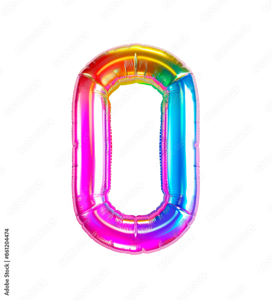Poster ai generated photo with inflatable multicolored neon number 0. minimalistic balloon isolated on a tr