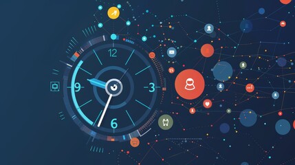 Obraz premium Digital Time Flow with Social Media Icons