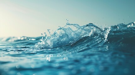 Obraz premium Water wave, splash of water on light blue background, high resolution photography.