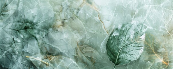 Fototapeta premium Abstract nature background image featuring translucent green leaves with intricate veins and a soft, ethereal texture.