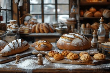 Rustic bakery with traditional baking tools.