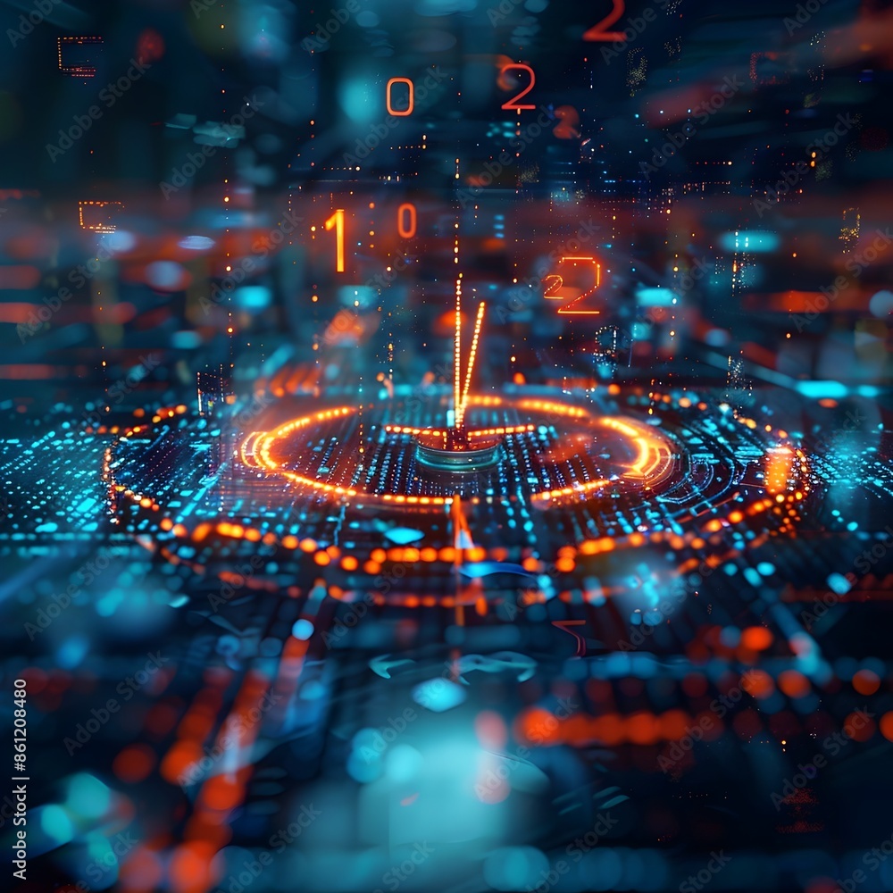 Aufkleber futuristic digital clock with holographic numbers floating in sleek high tech environment