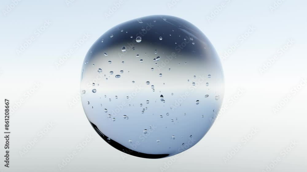 Poster realistic water bubble on light backgorund. abstract liquid distorted sphere. 3d render animation lo
