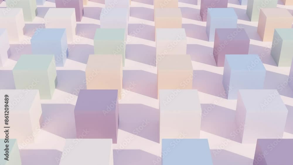 Aufkleber abstract 3d animation of colorful cubes in rows on peach surface for modern geometric design and dyn