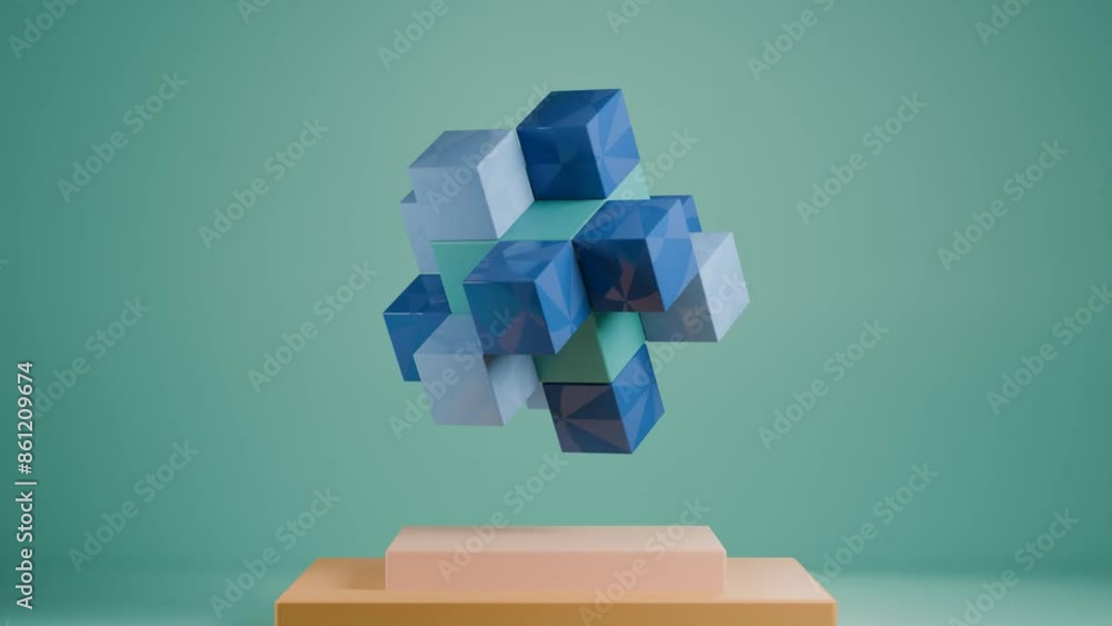 Poster continuous 3d cube motion: seamless geometric animation with modern abstract design