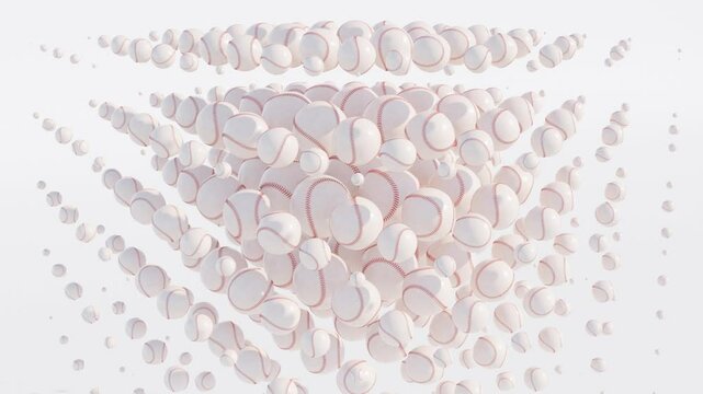 Baseball balls in abstract 3d grid on a white background. Geometric design, Modern render, Sports background
