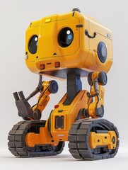 Fototapeta premium 3D backhoe cartoon, 3D rendering