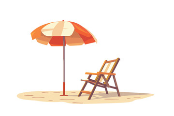 Summer travel. Umbrella and chair beach. Flat design Vector illustration