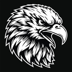 Obraz premium Dark Art Angry Hawk Head Mascot Black and White Illustration
