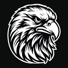 Fototapeta premium Dark Art Angry Hawk Head Mascot Black and White Illustration