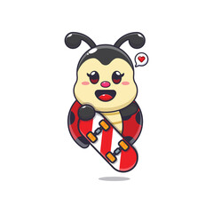 Cute ladybug mascot cartoon character with skateboard