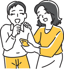 スマホの画面を見て笑う男女