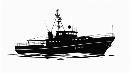 Obraz premium Monochromatyczna ilustracja łodzi rybackiej na otwartym morzu