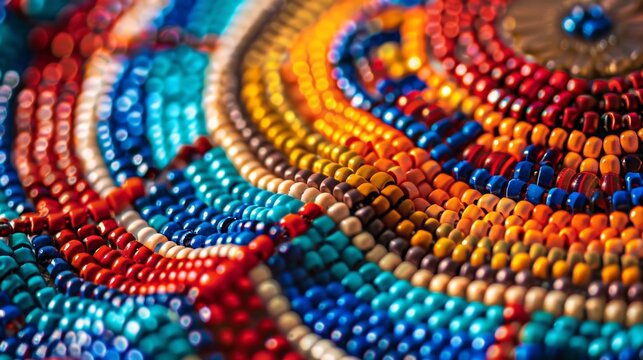 Close-up of colorful beaded pattern with various shades of beads. Indigenous Peoples Day