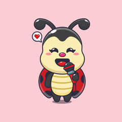 ladybug holding microphone cartoon vector illustration