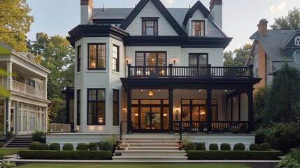 A big contemporary home mixed with a Victorian style home. Generative AI.
