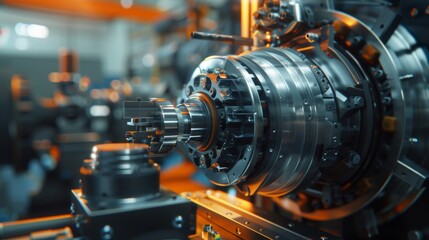 Obraz premium Precision Maintenance: Close-up of Technician Repairing Industrial Machine with High Detail Realism