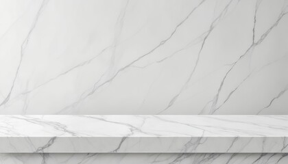 minimalist white marble countertop with blurred white backdrop for product mockup presentation