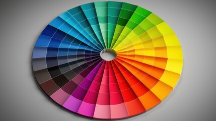 Obraz premium Colorful and dynamic color wheel illustration on a sleek gray backdrop. Perfect for art, design, and color theory projects.
