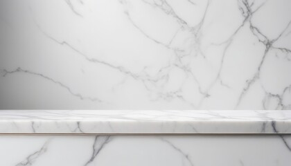 minimalist white marble countertop with blurred white backdrop for product mockup presentation