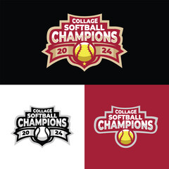 Collage softball champions logo as vector graphic design. Best for print sport tshirt design