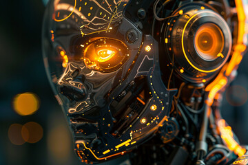 Generative AI creative picture Robot cyborg in activities of daily life routine living together with people