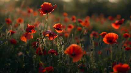 Obraz premium Wild red poppies blooming in the spring