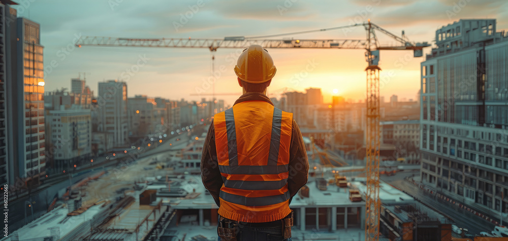 Aufkleber an architect standing on a building site. generative ai.