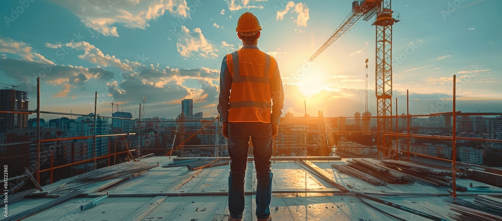 Aufkleber an architect standing on a building site. generative ai.