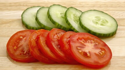 A Fresh Slice of Summer: Cucumber and Tomato on a Wooden Board