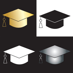 Education icon, golden, silver, white, and black graduation cap icon. EPS 10