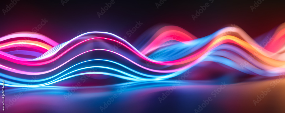 Poster abstract digital neon waves flow, background with empty space for text