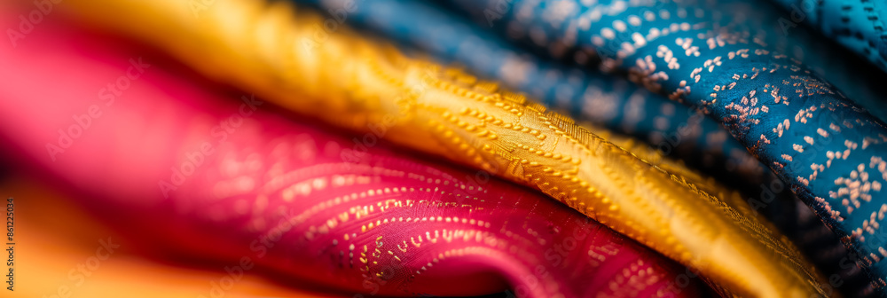 Poster abstract silk patterns displaying vibrant hues and intricate designs