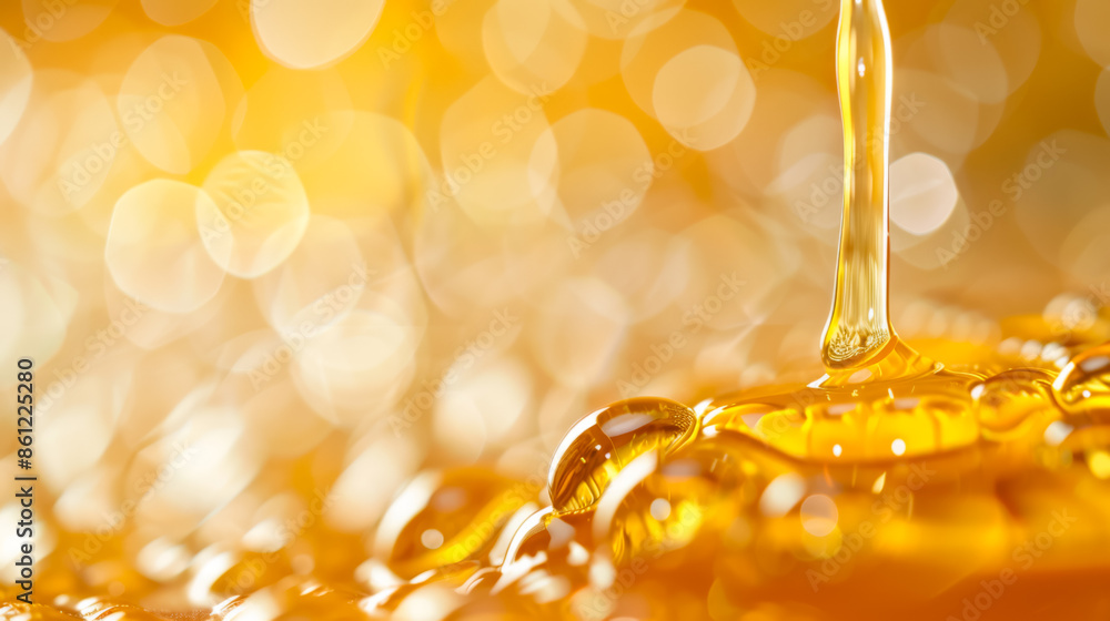 Aufkleber amber droplets splashing on a vibrant honey surface, creating a dynamic visual, honey concept backgr