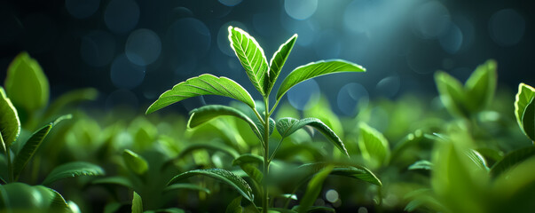 Alien plant life under a radiant nebula sky in a distant universe 