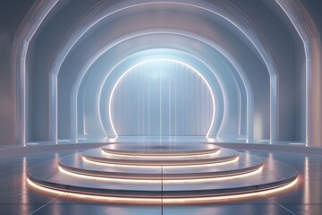 Obraz premium Abstract shapes podium with a futuristic tech item