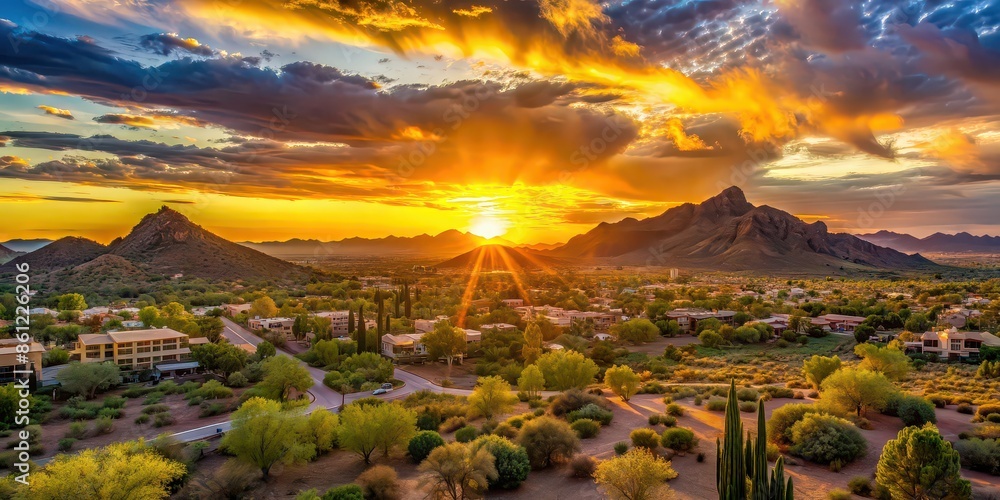 Sticker Golden sunset highlighting the breathtaking landscape of North Scottsdale, Arizona, golden, sunset, North Scottsdale, Arizona