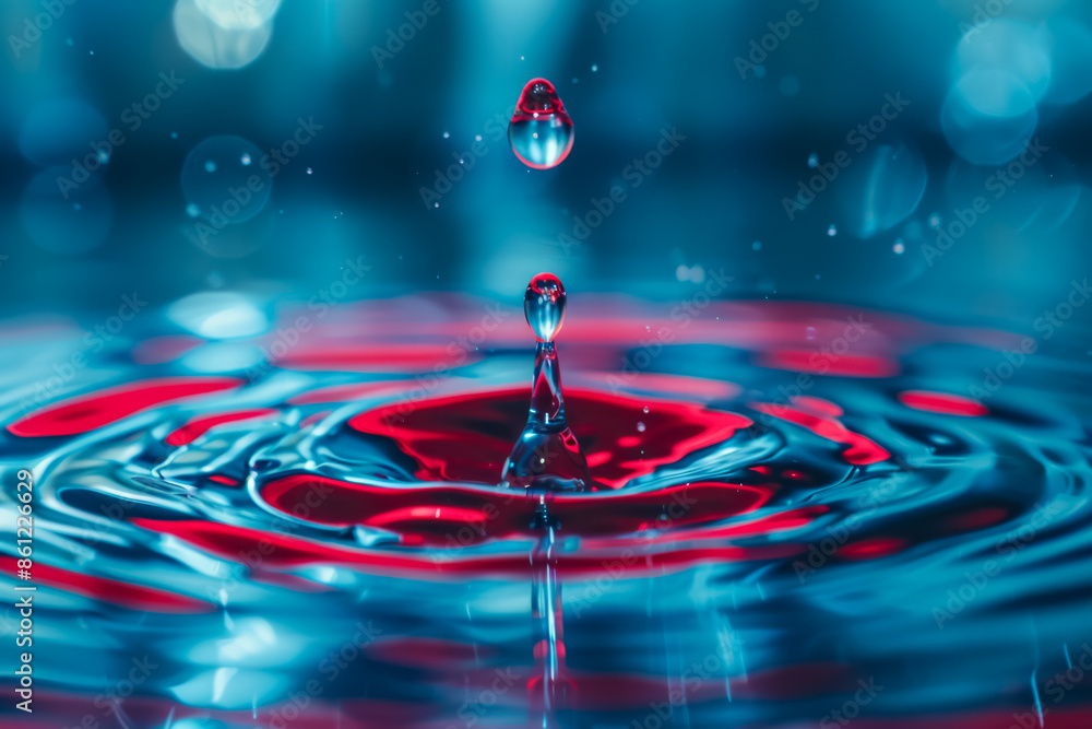 Poster close-up water drop splash macro photography, background with empty space for text
