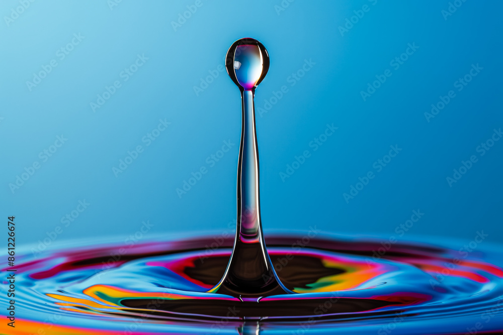 Poster close-up water drop splash macro photography, isolated on a gradient background