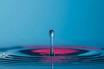 Close-up water drop splash macro photography, isolated on a gradient background 