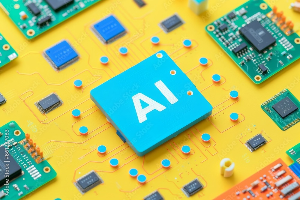 Aufkleber ai microchip on a colorful circuit board, symbolizing advanced artificial intelligence and innovativ