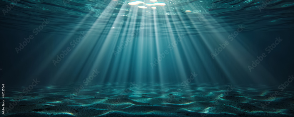 Poster dark abyss with mysterious sea creature silhouette, background with empty space for text