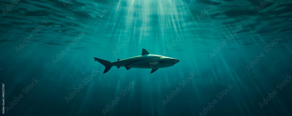 Poster dark abyss with mysterious sea creature silhouette, background with empty space for text