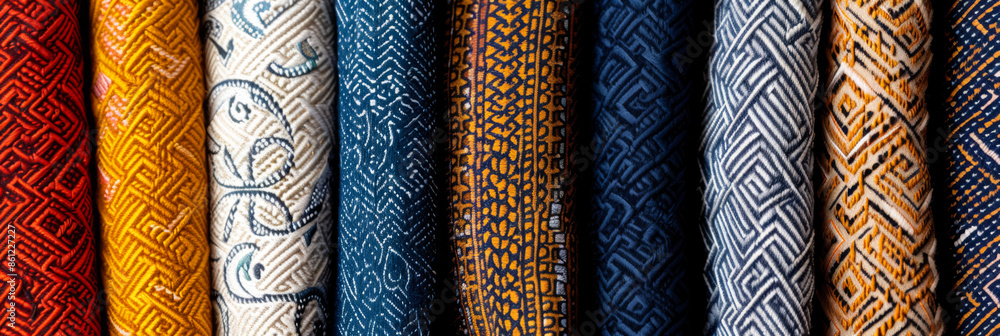 Poster detail-oriented imagery of paisley patterns displayed on a variety of textiles