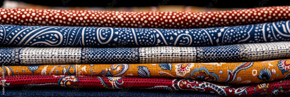 Poster detail-oriented imagery of paisley patterns displayed on a variety of textiles