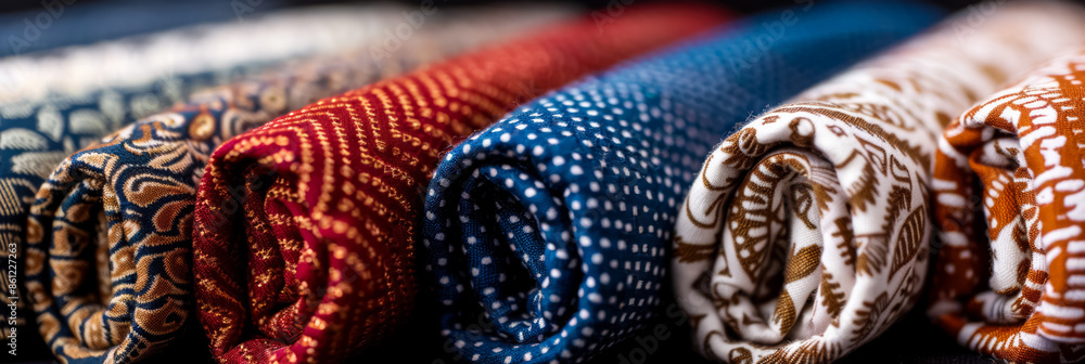 Poster detail-oriented imagery of paisley patterns displayed on a variety of textiles